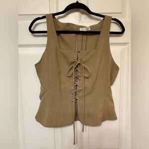 Fashion Nova Tan Lace-Up Top